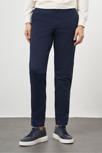 Morven Men's Navy Blue Cotton Side Pocket Slim Fit Chino Trousers