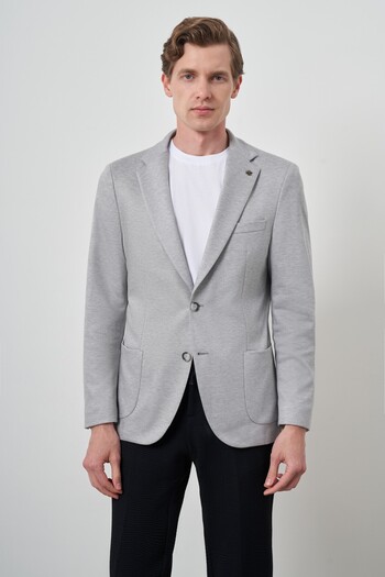 Morven Men's Gray Knitted Slim Fit Mono Collar Jacket