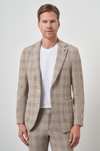 Morven Men's Beige Trend Slim Fit Mono Collar Suit