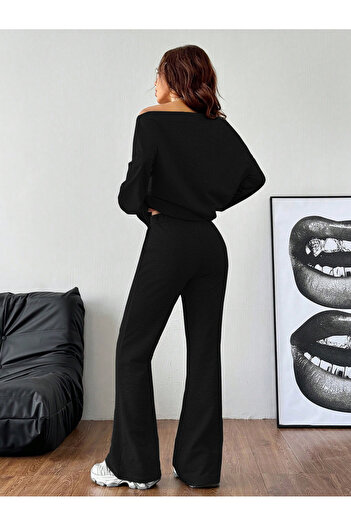 meren like your style set de tricou spaniol cu talie înaltă cu guler lat negru