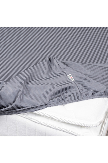Bed N Home SA Satin Fitted Sheet Set, Striped, 1 cm, Grey, 100% Egyptian Cotton, 350 Thread Count, 2 Pillowcases, 100*200 cm
