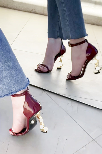 Emin Adım Burgundy Patent Leather Gold Heeled Shoes Elegant Heeled Shoes Evening Shoes