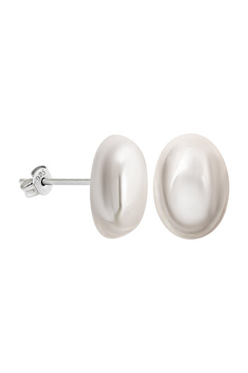bymissmücevherat 925 Ayar Gümüş Oval İncili Küpe 10x14 mm - Günlük ve Özel Gün Kullanımı, Gelin & Abiye Küpe