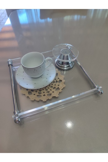 innossa pleksi dekorasyon Silver Pipe Handle Brass Plated Presentation Tray