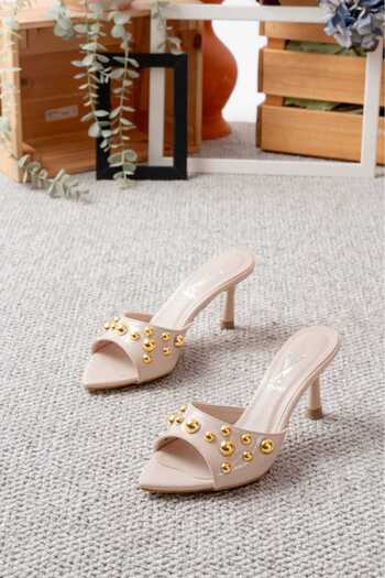 v.s.h velvet Women's Slippers Gold Beaded 7cm Heeled Pointed Toe