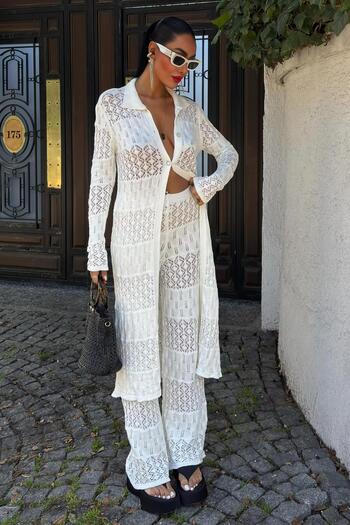 Lijuri Bridget Openwork Long Cardigan Suit 9881