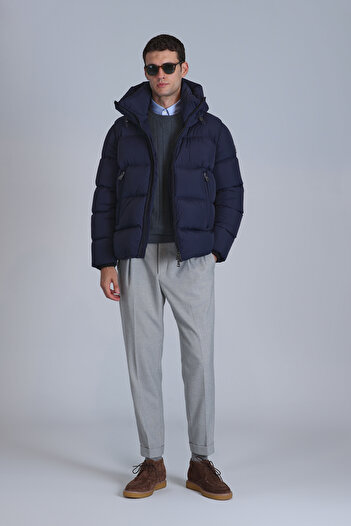Lufian Tommy Goose Feather Men's Coat Navy Blue