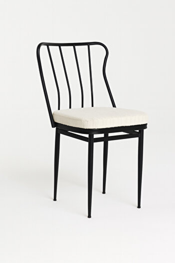 TP TUNAPRES 4'lü Minimalist Metal Ayaklı Modern Yemek Masa Sandalyesi – Çizgili Krem Minderli, Ergonomik Tasarım