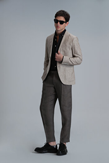 Lufian Star Smart Ανδρικό παντελόνι Chino Comfort Fit Καφέ