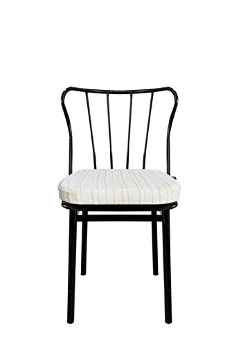 TP TUNAPRES 4'lü Minimalist Metal Ayaklı Modern Yemek Masa Sandalyesi – Çizgili Krem Minderli, Ergonomik Tasarım
