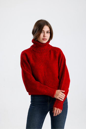 Figo Pulover din tricot cu mâneci raglan cu gât roscat