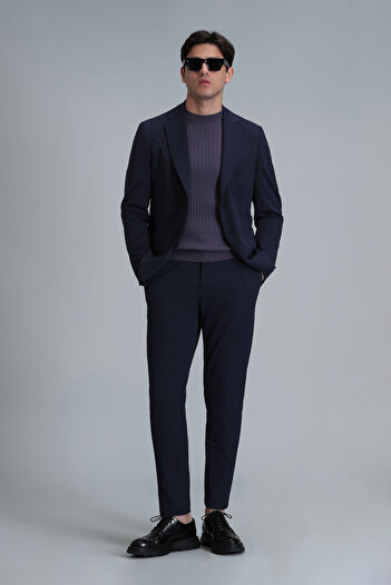 Lufian Navy Blue Slim Fit Asel Sports Men's Blazer Jacket