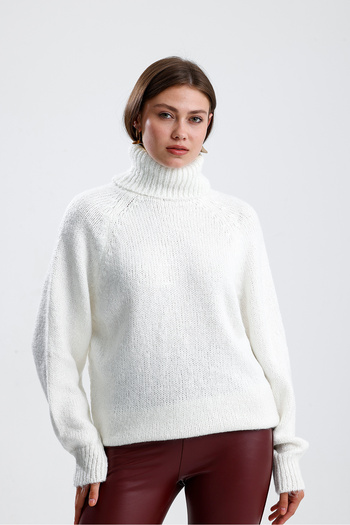 Figo Pulover din tricot cu mâneci raglan cu gât roscat