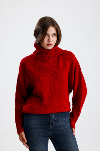 Figo Pulover din tricot cu mâneci raglan cu gât roscat