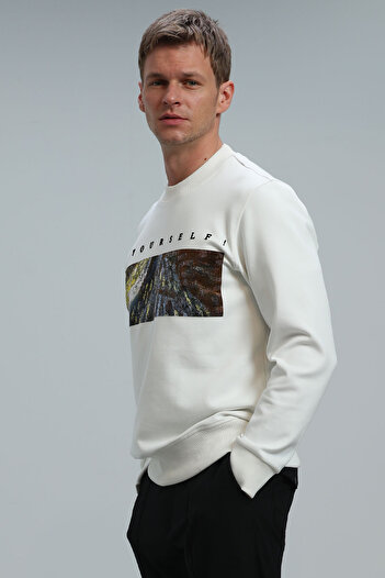 Lufian Dean Erkek Sweatshirt Kırık Beyaz