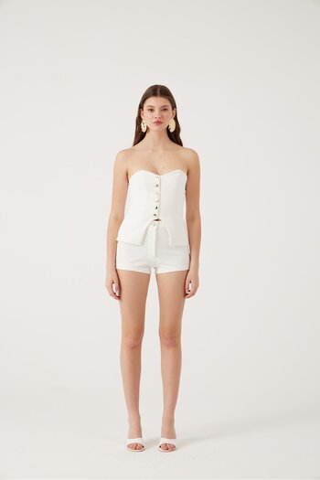 HOLLY LOLLY High Waist Zippered Mini Bailey Shorts White