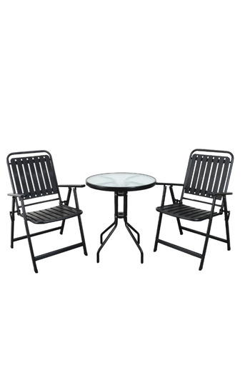 Family Ship Round Garden Table with 2 Chairs – Modern and Comfortable Design in Elegant Black Color