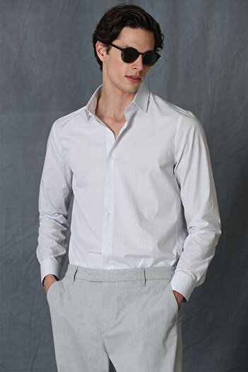 Lufian Κίτρινο ανδρικό έξυπνο πουκάμισο Comfort Fit White