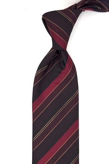 Kravatkolik Burgundy - Black Line Pattern Classic Tie with Handkerchief Kk13208