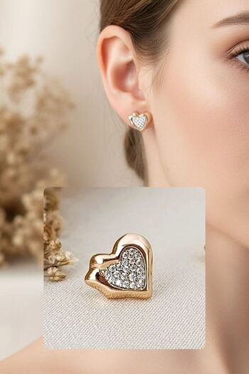 COSİTA Minimal Heart Figured Zircon Filled Rose Earrings
