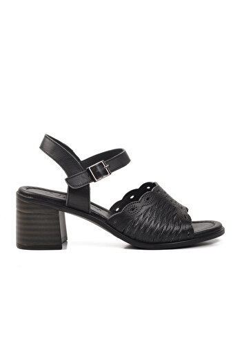 Voyager Black Genuine Leather Women's Heeled Sandals