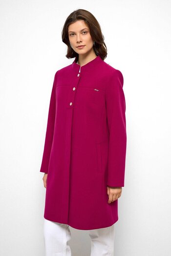 Olcay Judge Collar Robe Rib Detailed Coat Fuchia 3034