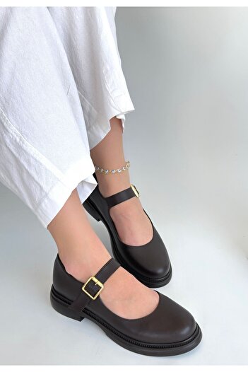 pabucmarketi Brown Buckle Women's Casual Shoes