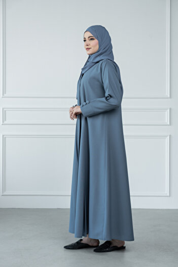 LAVİNİA Women's abaya from Lavinia, crepe fabric pleats, half-flare, sky blue color