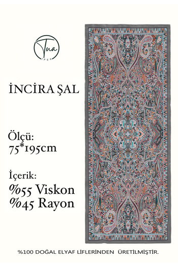 TUA İPEK İnci̇ra Organic Flocked Viscose Shawl - Ethnic Floral Patterned