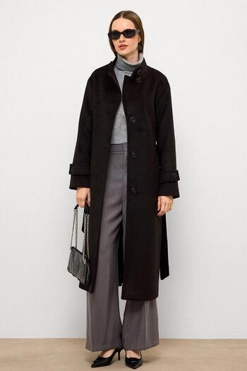 Olcay Stand Collar Oversize Long Coat Black 3124