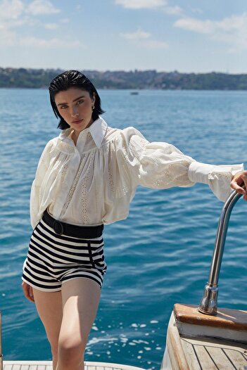 MARKALİSTE Scallop Detailed Shirt Ecru