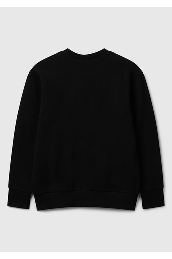 United Colors of Benetton Boy's Black Crew Neck Regular Fit Sweatshirt with Logo Print on the Front