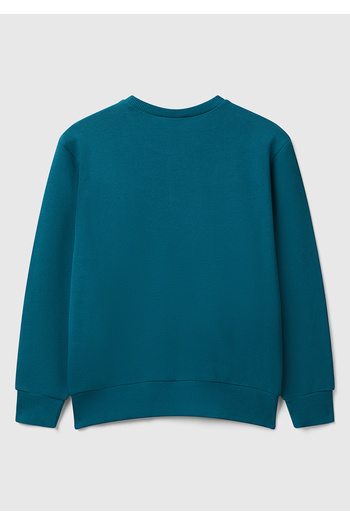 United Colors of Benetton Boy's Petrol Blue Crew Neck Regular Fit Sweatshirt with Logo Print on the Front
