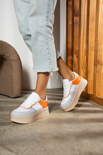 İmerShoes Casual Women's White Sneaker Lace-Up Lightweight Thick Flat Sole Walking Sports Shoes 451