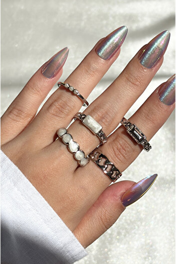 Eylülün Takısı Women's Silver Color 5-Piece Design Ring Set