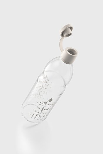 Renga Zen Yazı Desenli 1000 ml Cam Şişe 182049 Bej
