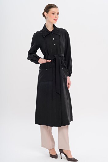Olcay Shirt Collar Bag Pocket Unlined Modal Cap Black 6736