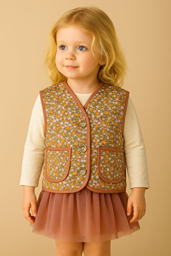 Motebarn Wear Girl's Quilted Floral Vest