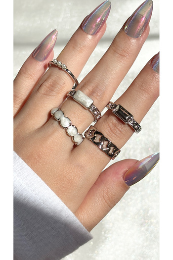 Eylülün Takısı Women's Silver Color 5-Piece Design Ring Set