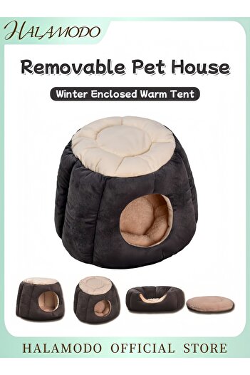 HALAMODO Tree Block Designed Winter Kennel Black/Brown/Grey