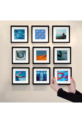 Nobbystar Pack of 9 Black14x14cm POLA Square Photo Frame - Adhesive and Matted