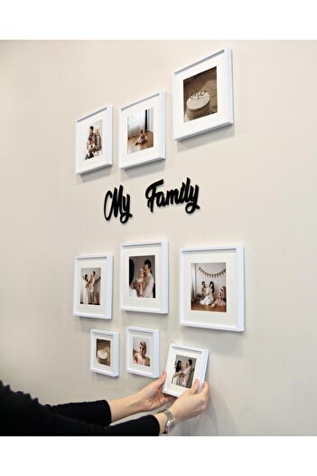 Nobbystar Rama foto pătrată albă cu rame adezive scrisă My Family - Pachet de 9