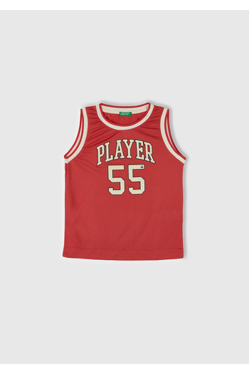 United Colors of Benetton Boy's Red Printed Mesh Effect Detailed Basketball Vest