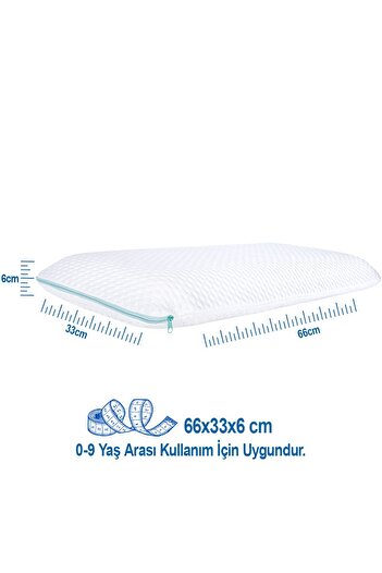 VİSCOTEX Visco Orthopedic Children's Pillow with Air Channel Neck Support (Ki̇ds Pi̇llow) 66X33X6 Cm, Turquoise-White