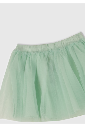 United Colors of Benetton Fusta plisată cu talie elastică cu detaliu din tul verde apă pentru fetiță