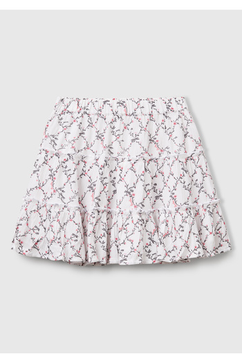 United Colors of Benetton Girl's White Mix Viscous All Printed Crepe Layered Skirt