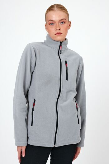 COMBİNE MİCHAİL Γυναικείο Γκρι Fleece Αθλητικό Fleece Μπουφάν εξωτερικού χώρου με 3 τσέπες με φερμουάρ