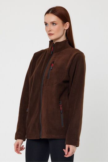 COMBİNE MİCHAİL Γυναικείο καφέ Fleece με φερμουάρ εξωτερικού χώρου με 3 τσέπες Sports Fleece Jacket