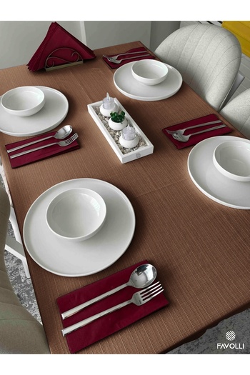 FAVOLLİ Light Brown Carefree Linen Textured Table Cloth