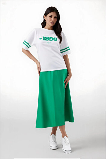 hazelin Green SatinMidiSkirt - Elastic Waist, Surface Hzl23s-bd 1101471